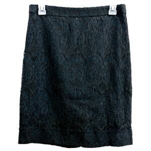 J. Crew Floral Lace Black Knee Length Pencil Skirt NWT 2